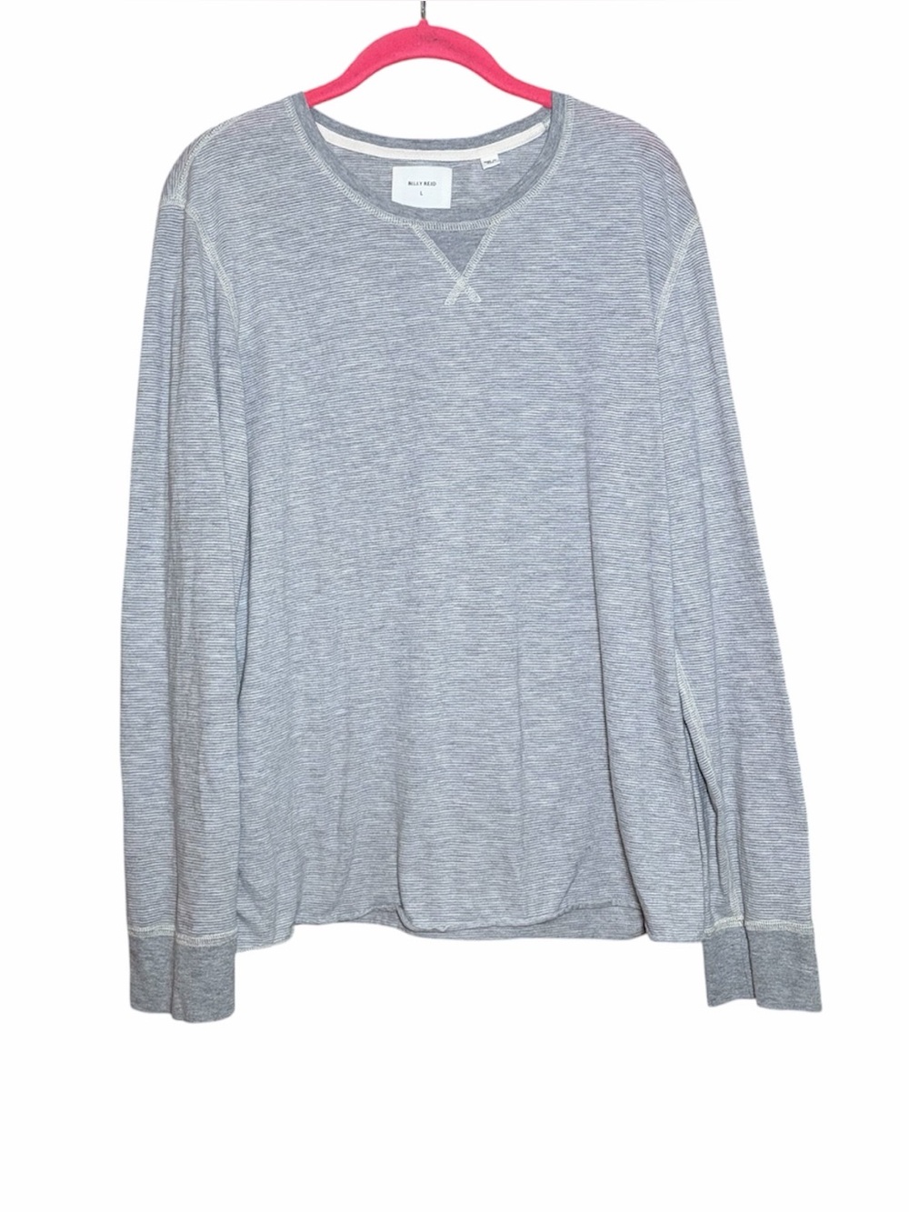 Billy Reid Mens Long Sleeve Top Shirt Size L Stripes Crewneck Lightweight Gray